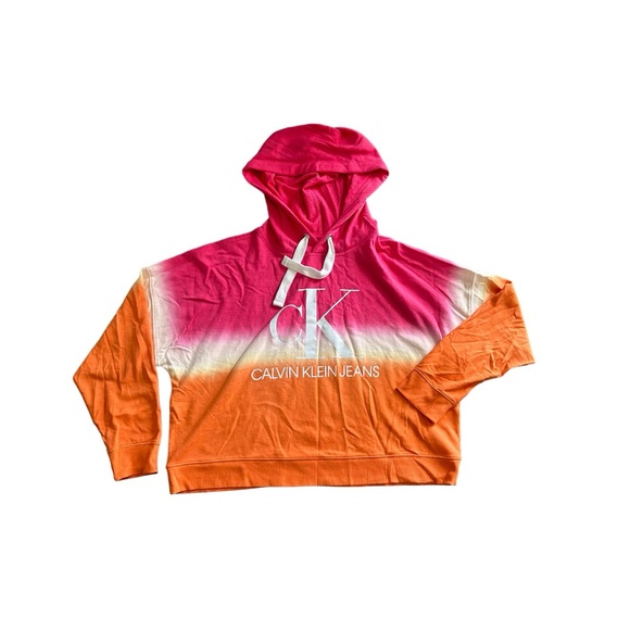 NEW Calvin Klein Jeans Woman’s Hoodie Tie-Dye Block Crop - Picture 6 of 8